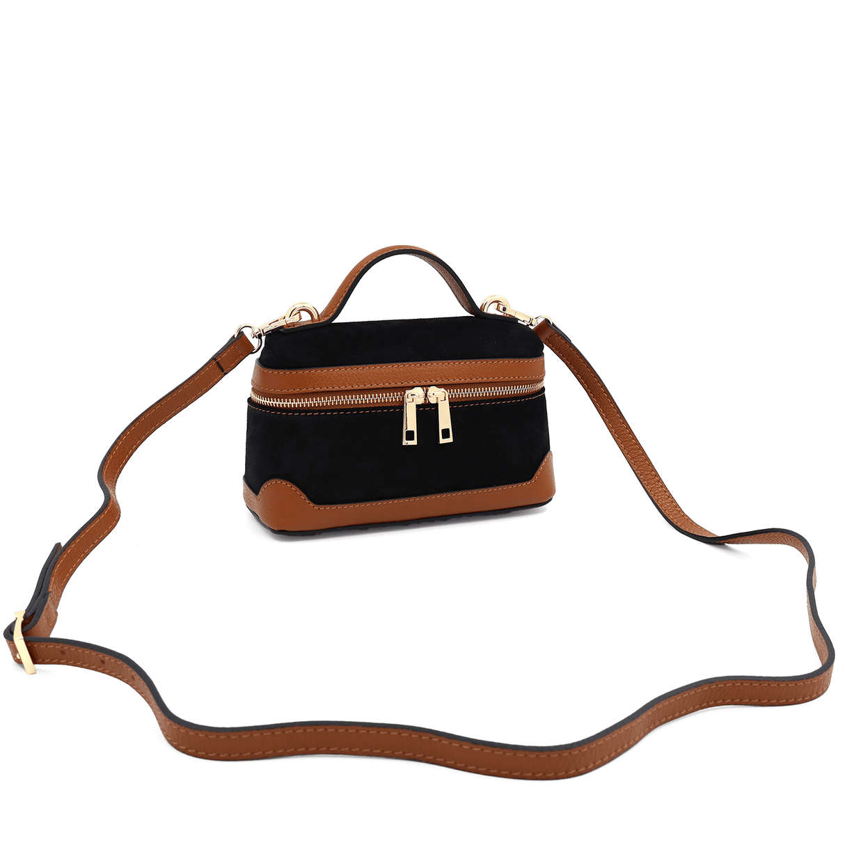 Válltáska természetes bőrből és velúrból Donna - fekete