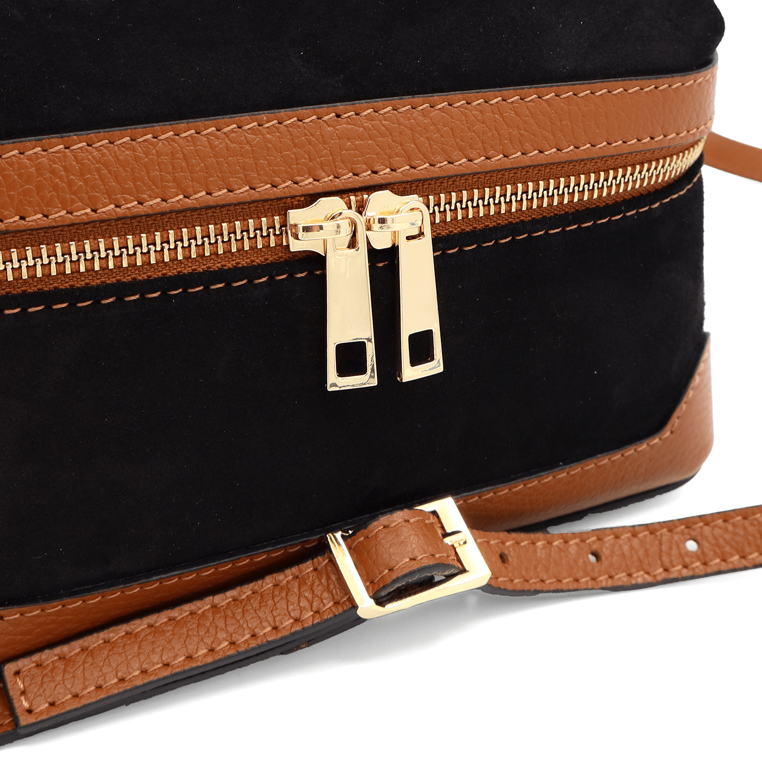 Válltáska természetes bőrből és velúrból Donna - fekete