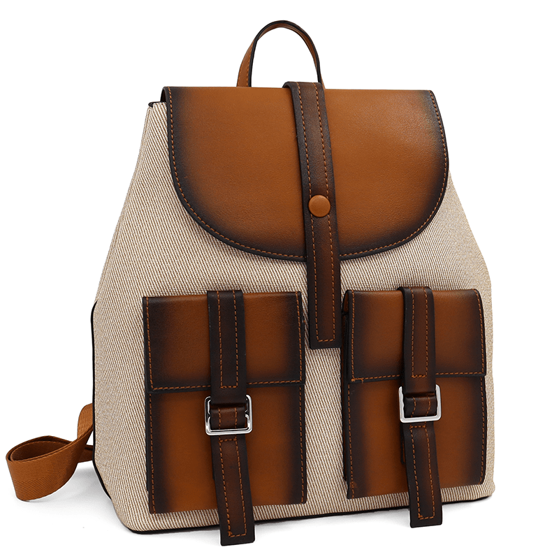 Érdekes női hátizsák füstös hatással és nyomtatással - világosbarna