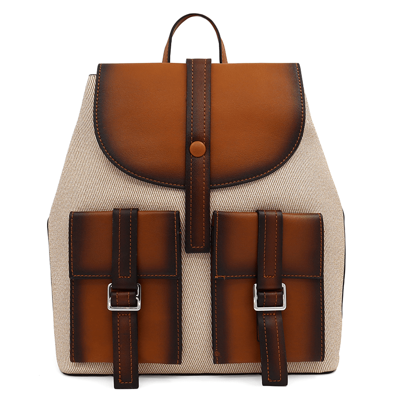 Érdekes női hátizsák füstös hatással és nyomtatással - világosbarna