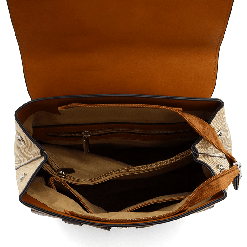 Érdekes női hátizsák füstös hatással és nyomtatással - világosbarna