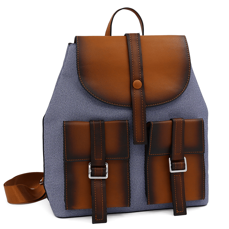 Érdekes női hátizsák füstös hatással és nyomtatással - kék