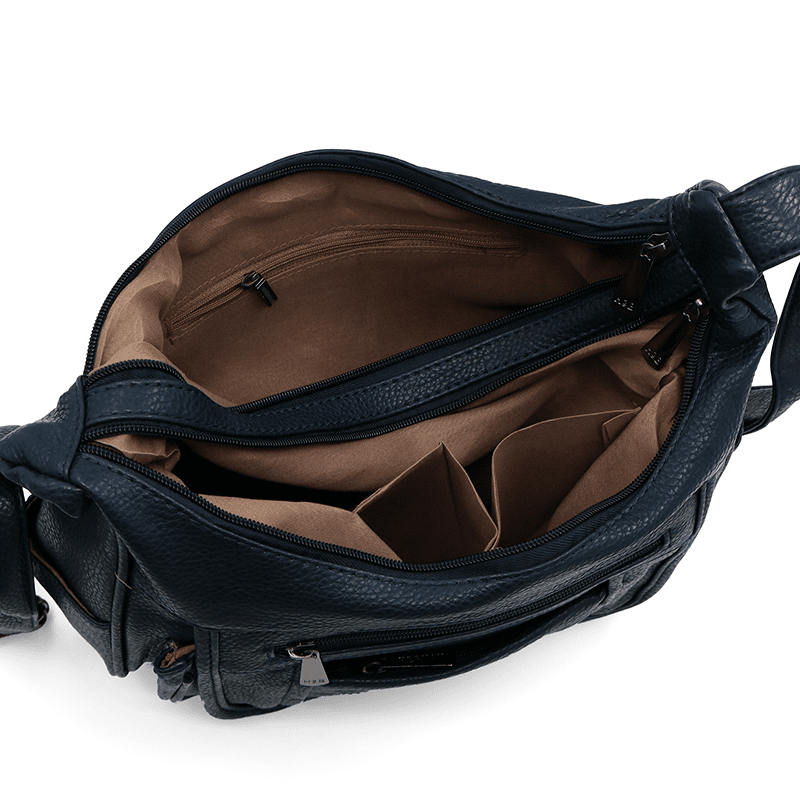 Válltáska 2 rekesszel és sok zsebbel - sötétkék