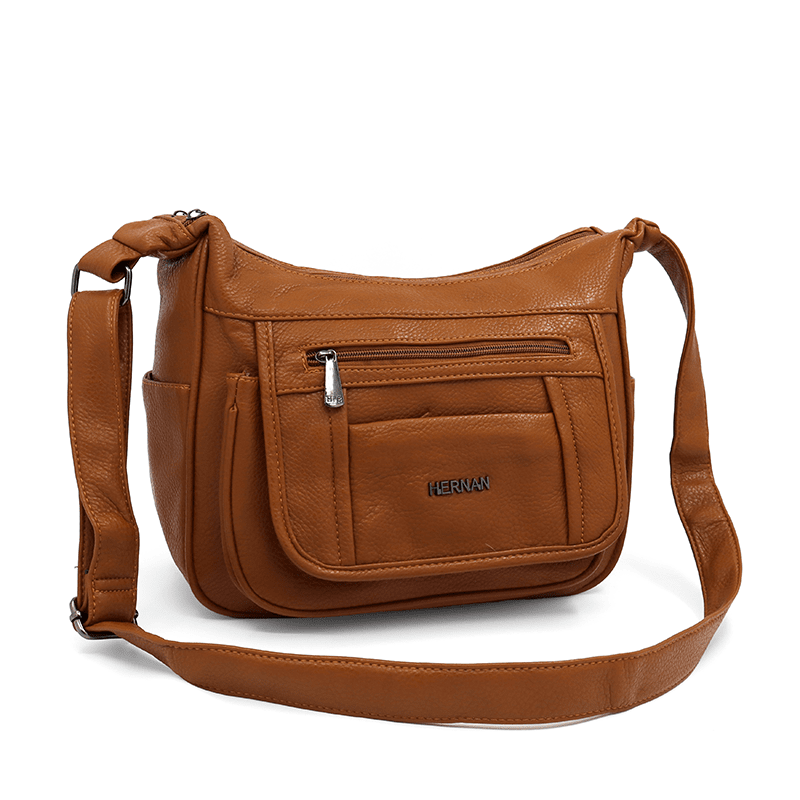 Válltáska 2 rekesszel és sok zsebbel - cserépbarna