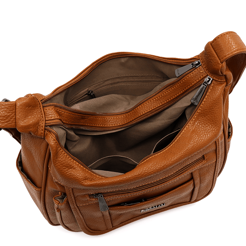 Válltáska 2 rekesszel és sok zsebbel - cserépbarna