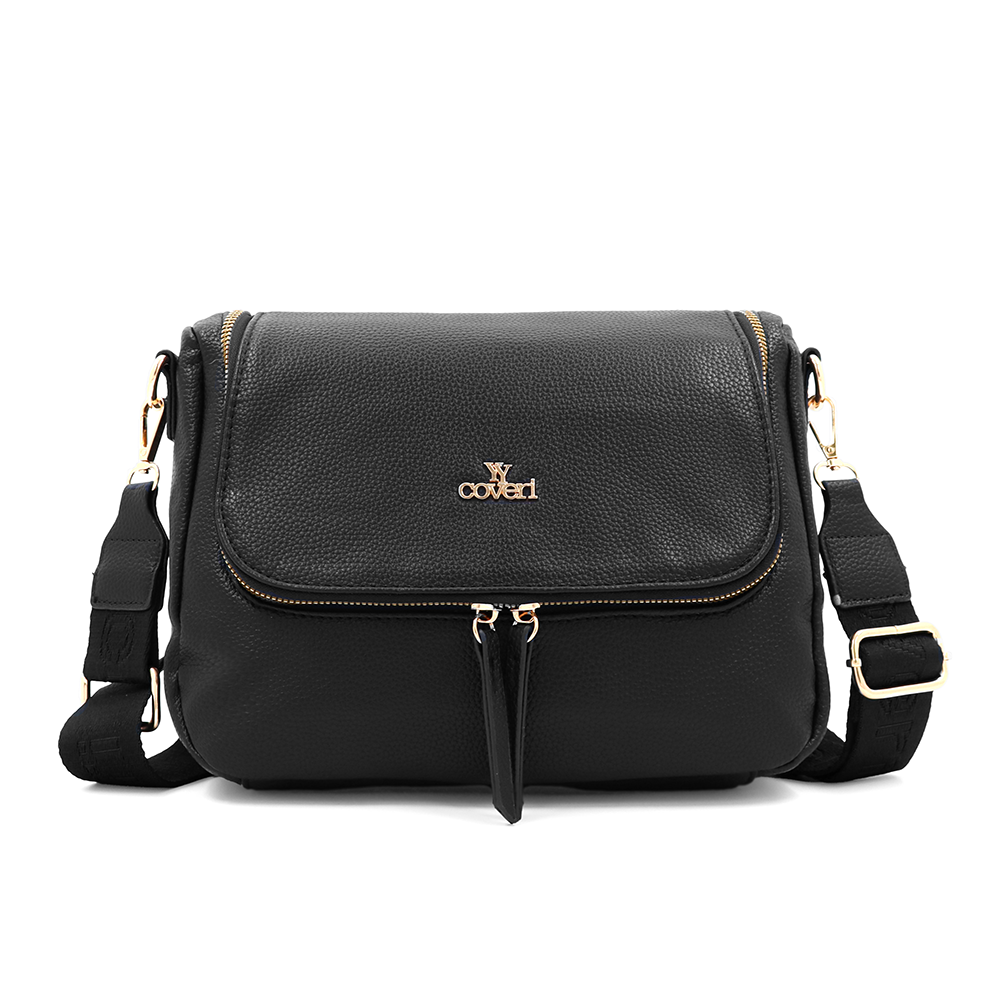 Válltáska speciális kártya-/névjegytartó rekesszel – fekete