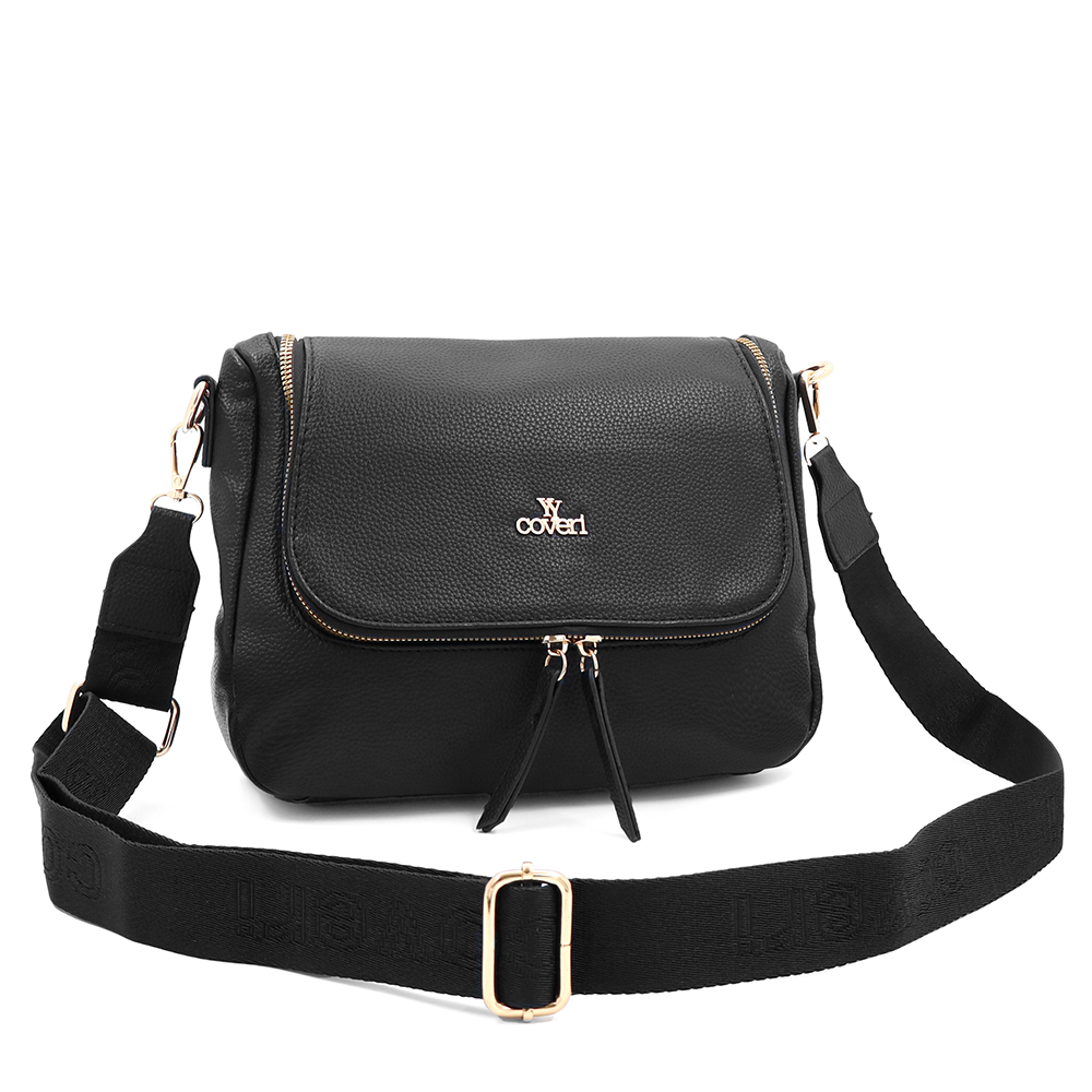 Válltáska speciális kártya-/névjegytartó rekesszel – fekete