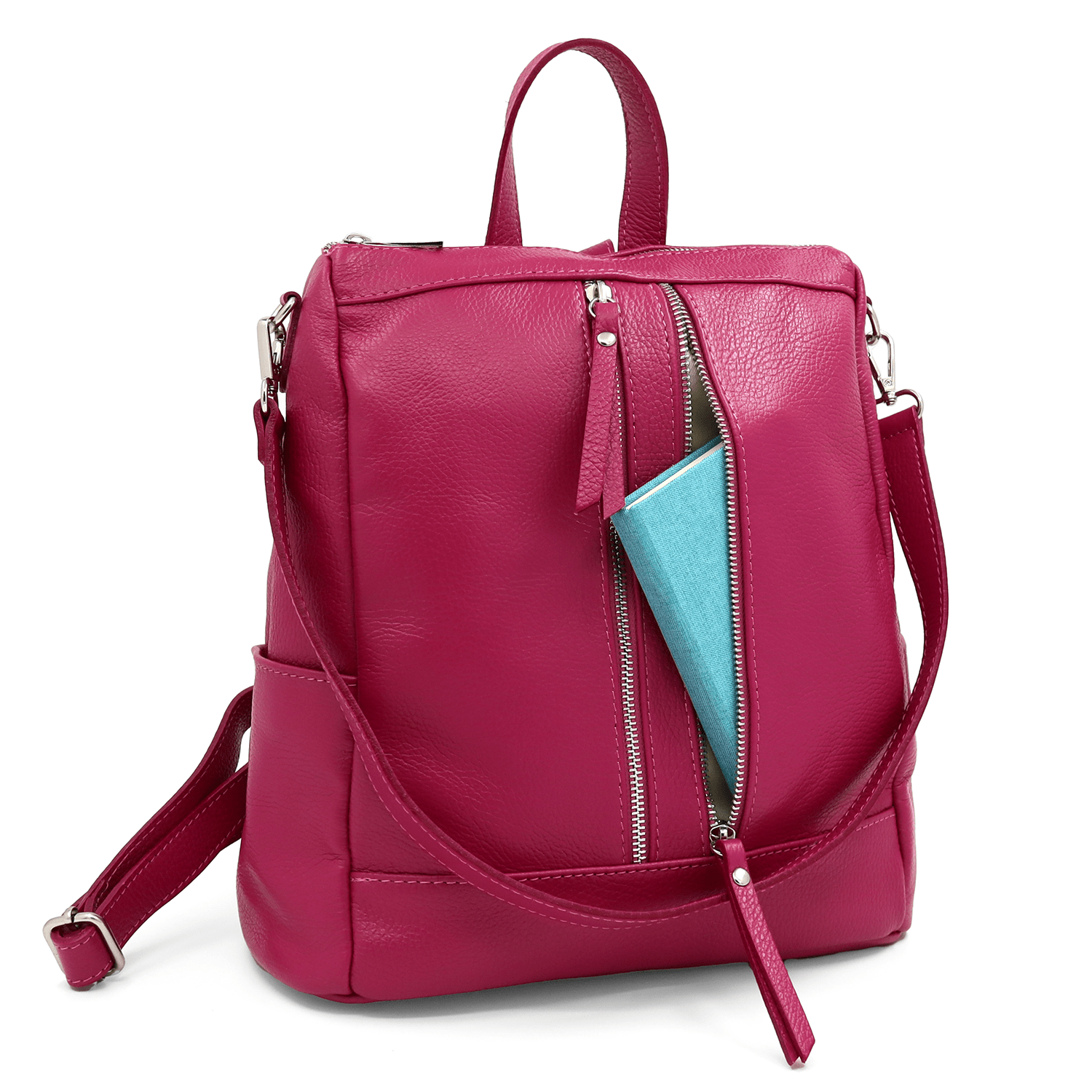 2 az 1-ben - Vittoria természetes bőr hátizsák és táska - sötét fukszia
