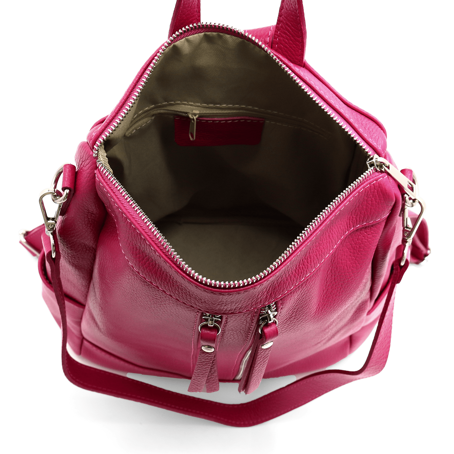 2 az 1-ben - Vittoria természetes bőr hátizsák és táska - sötét fukszia