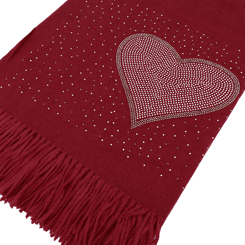 Puha sál szívekkel és csillogó részletekkel - piros