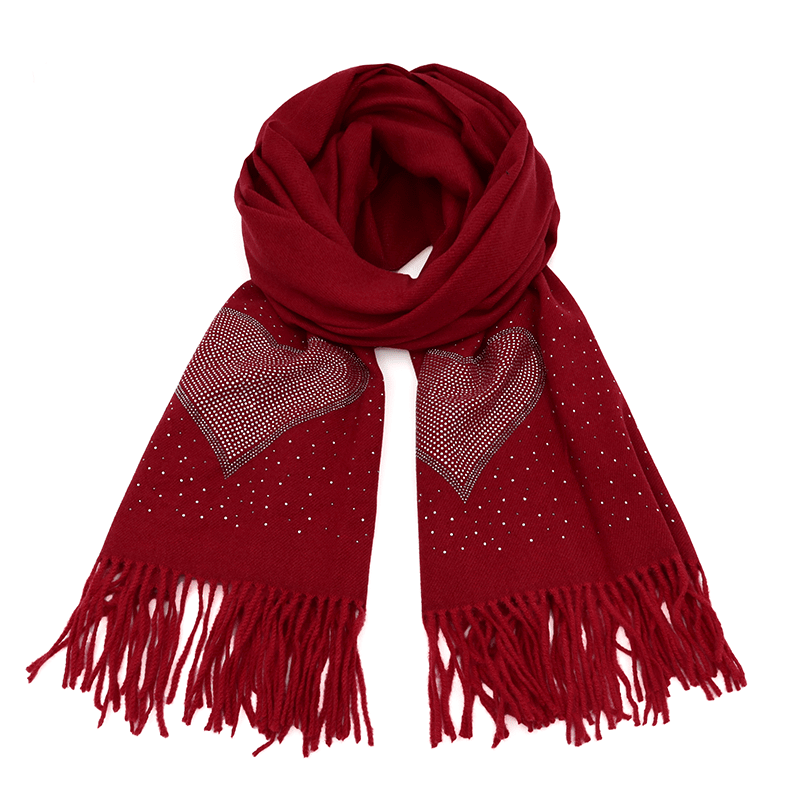 Puha sál szívekkel és csillogó részletekkel - piros