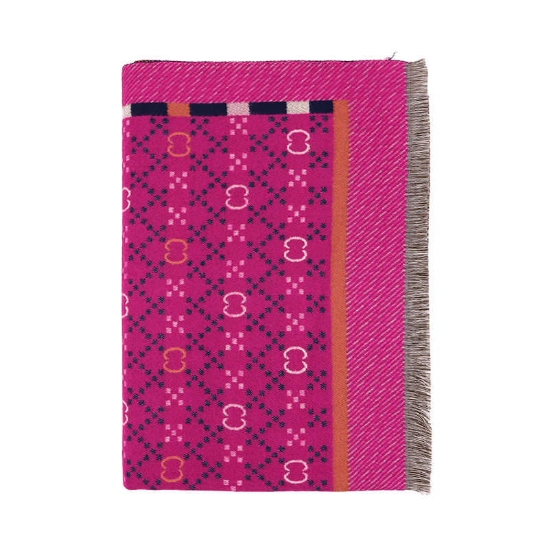 Kétoldalas sál nyomtatott mintával - fukszia/sötétkék