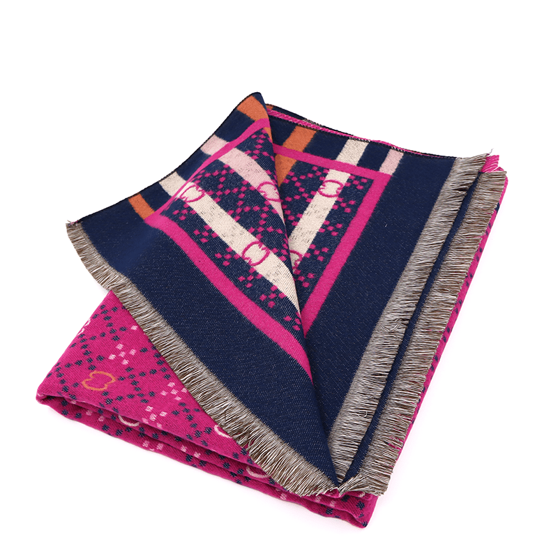 Kétoldalas sál nyomtatott mintával - fukszia/sötétkék