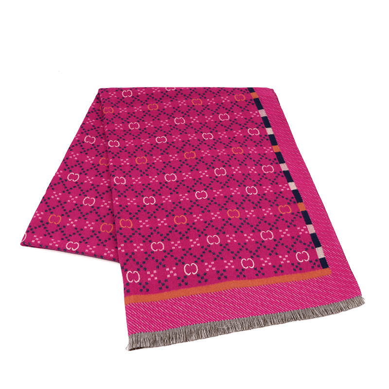 Kétoldalas sál nyomtatott mintával - fukszia/sötétkék