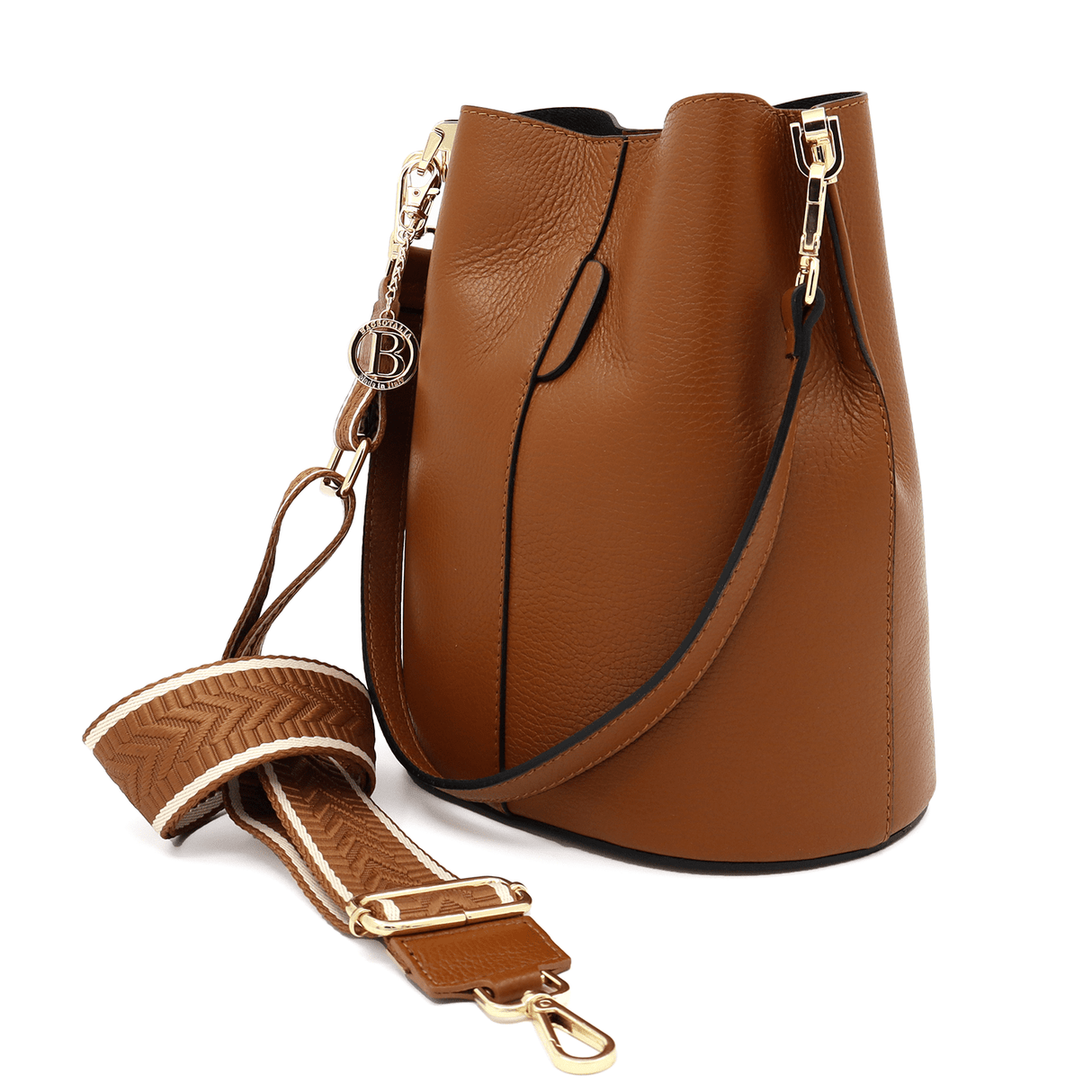 Női táska természetes bőrből, 2 fogantyúval Alba - cserépbarna