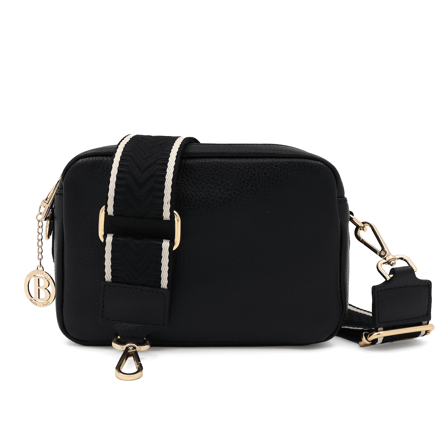 Természetes bőr válltáska 2 fogantyúval - fekete