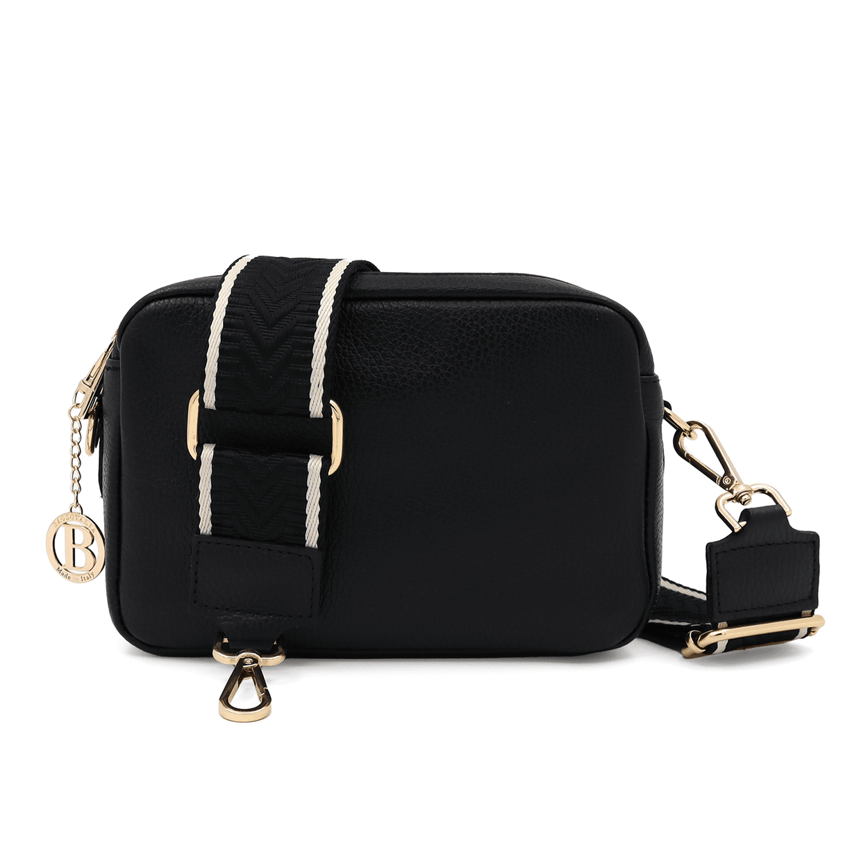 Természetes bőr válltáska 2 fogantyúval - fekete