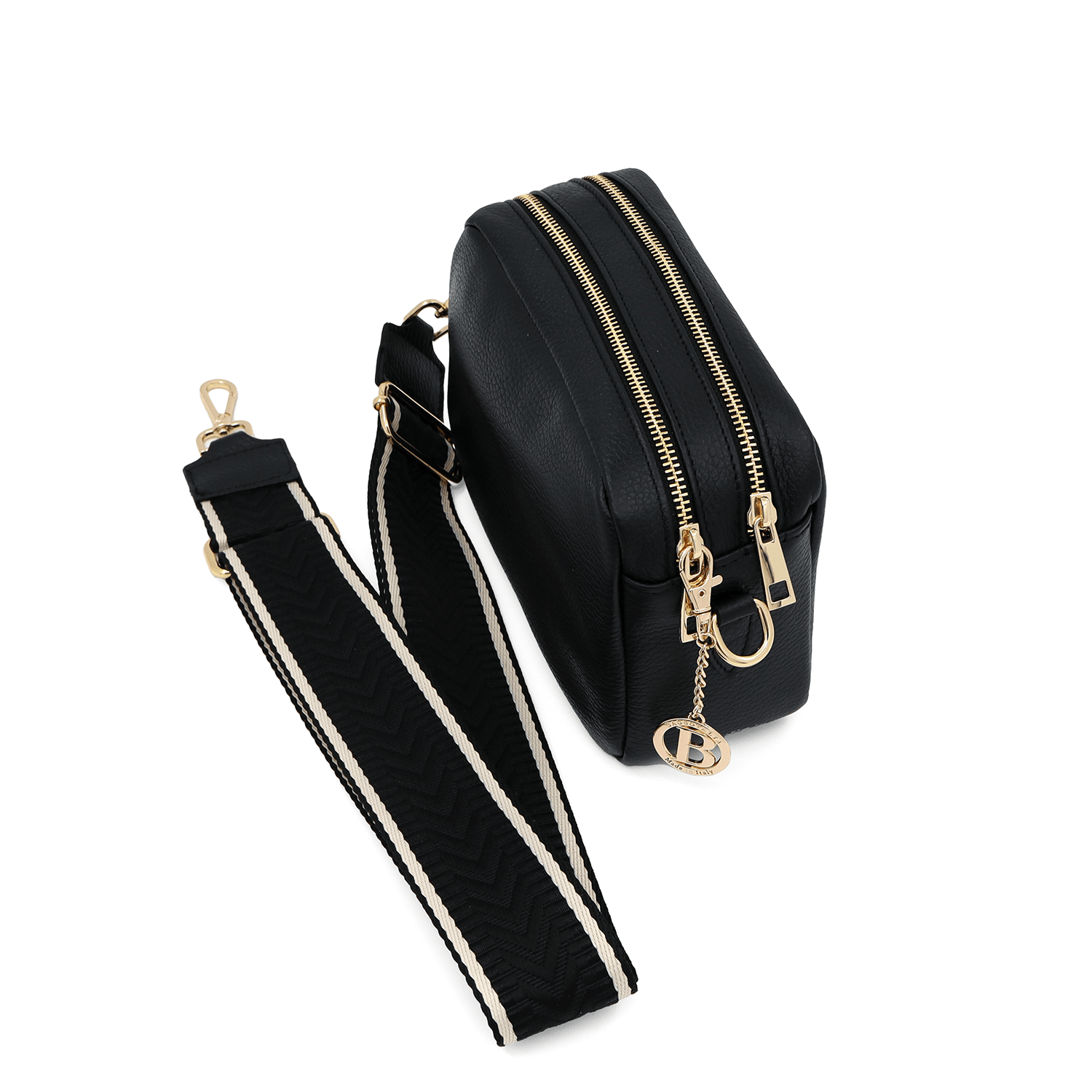 Természetes bőr válltáska 2 fogantyúval - fekete