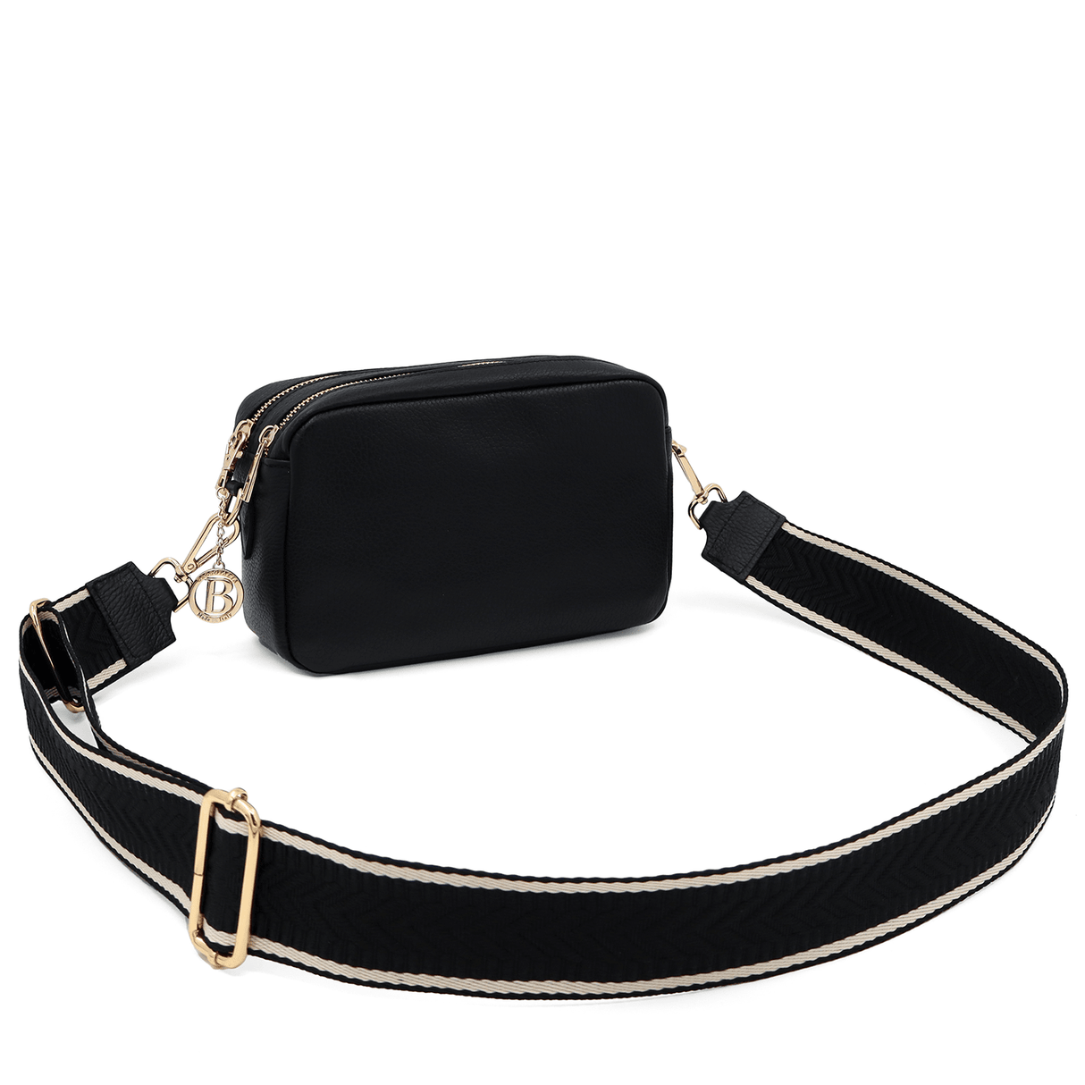 Természetes bőr válltáska 2 fogantyúval - fekete