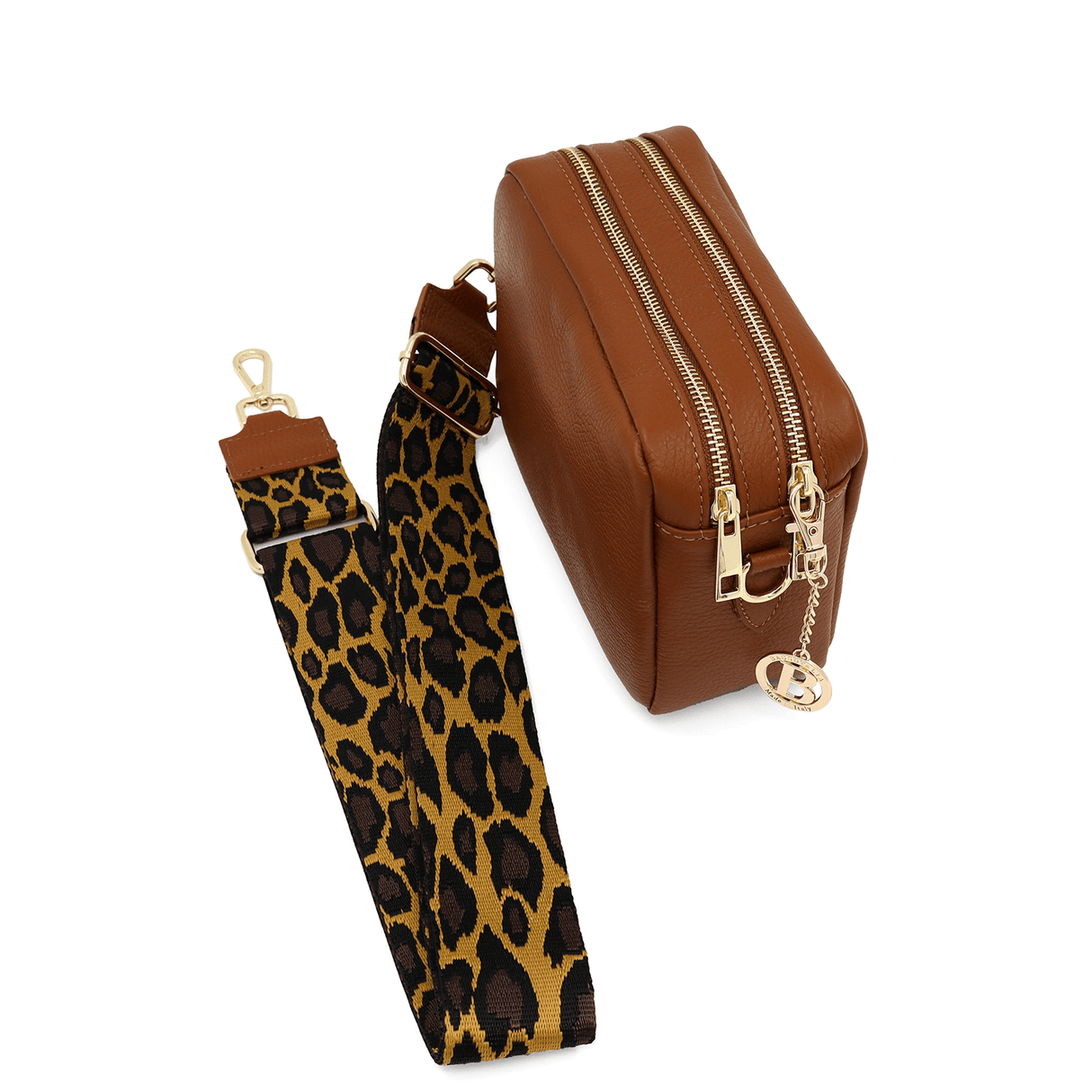 Természetes bőr válltáska 2 fogantyúval - cseréptetű barna