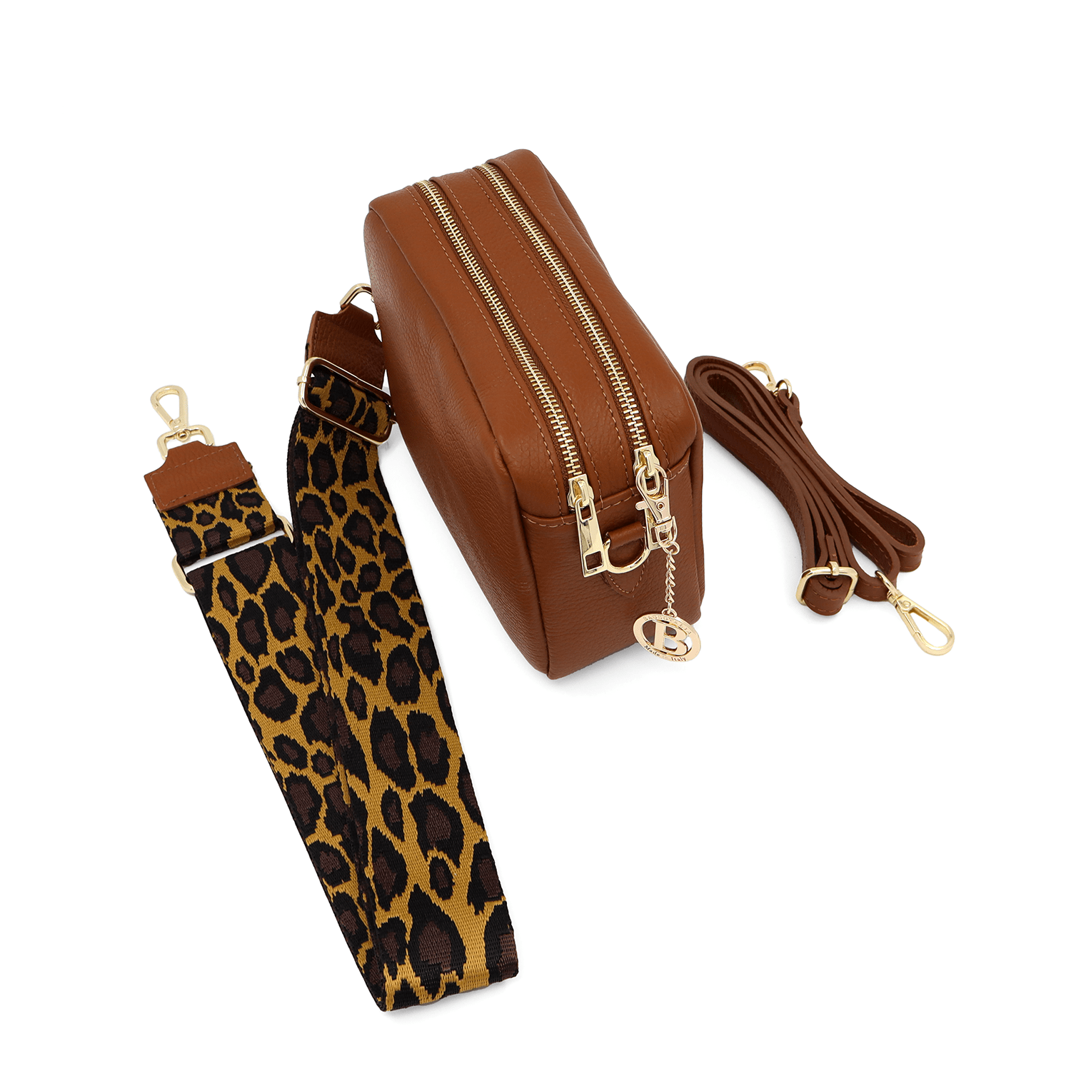 Természetes bőr válltáska 2 fogantyúval - cseréptetű barna