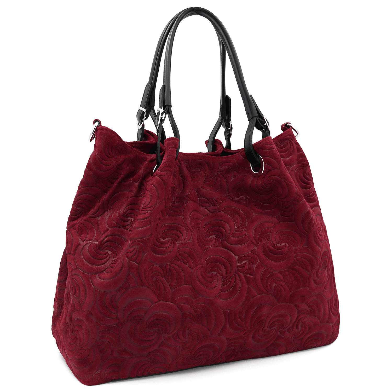 Nagy női táska természetes velúrból Rosie - bordó