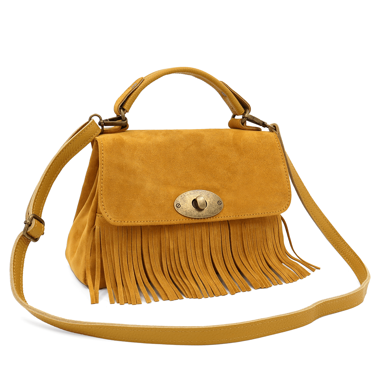 Női táska természetes velúrból - mustársárga