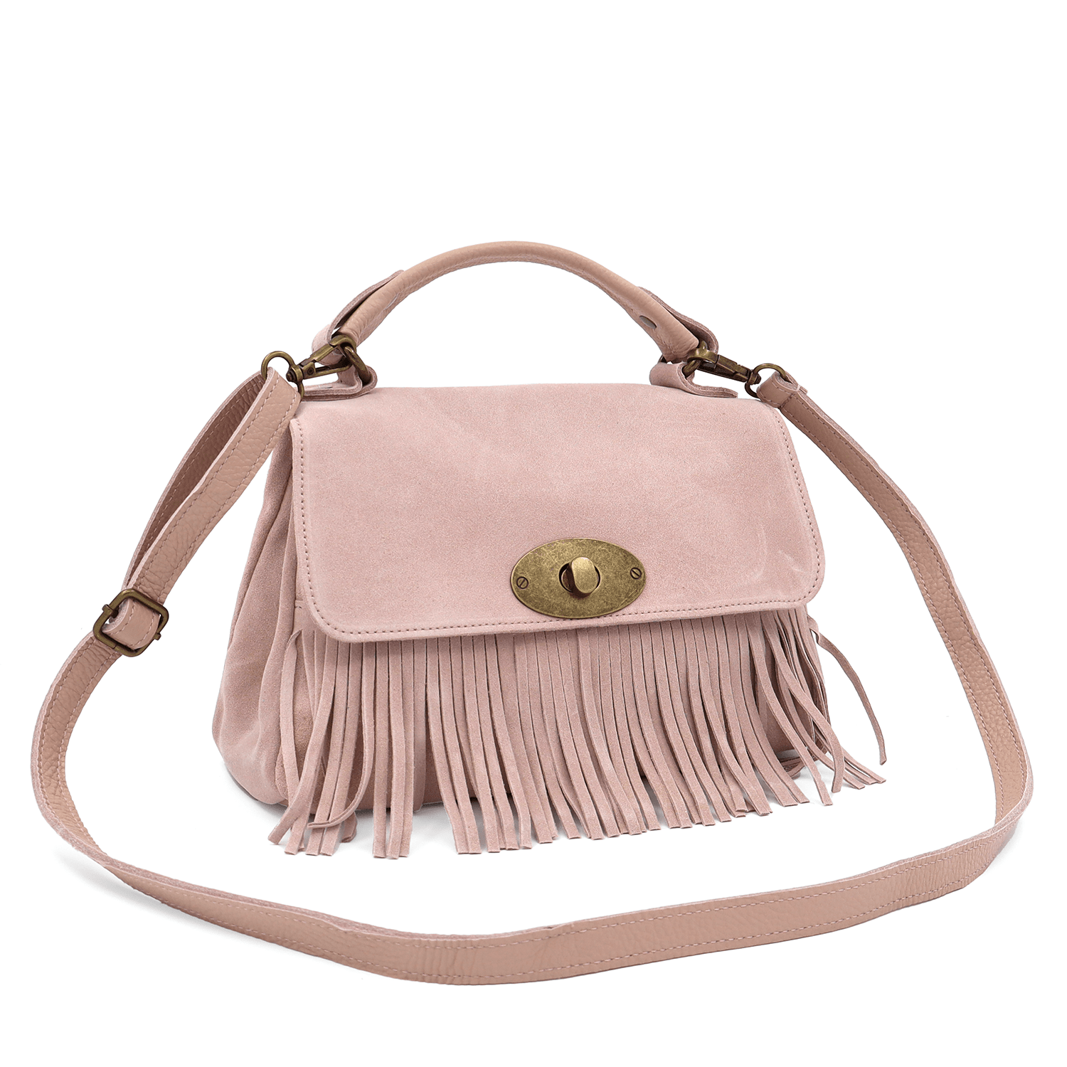 Női táska természetes velúrból - rózsaszín hamu