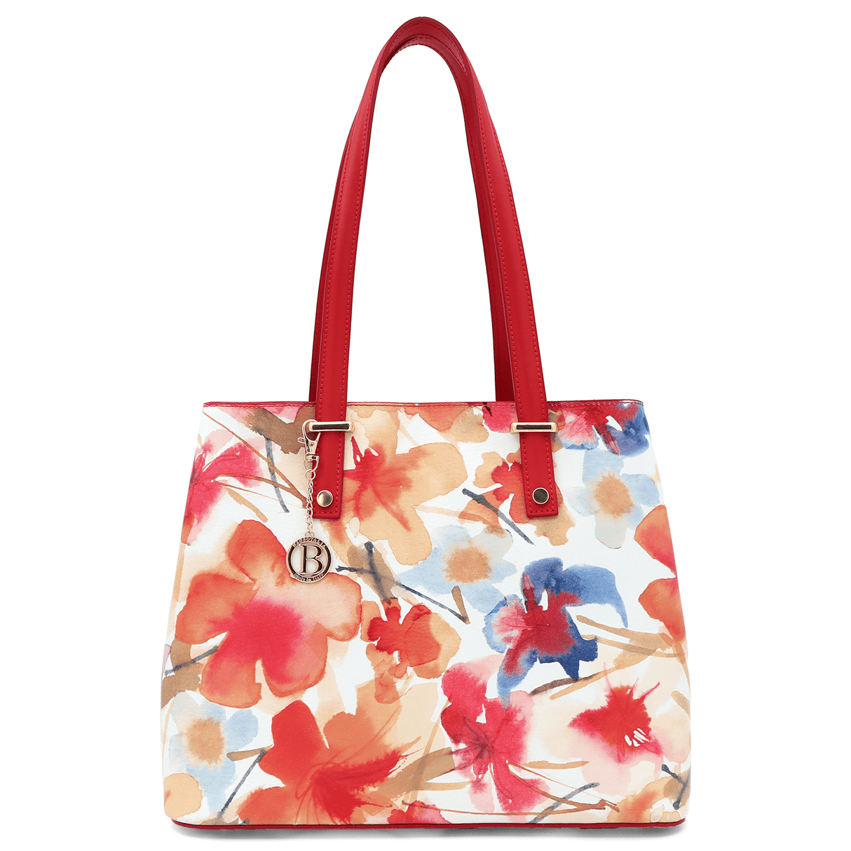 Természetes bőr táska virágmintával - piros