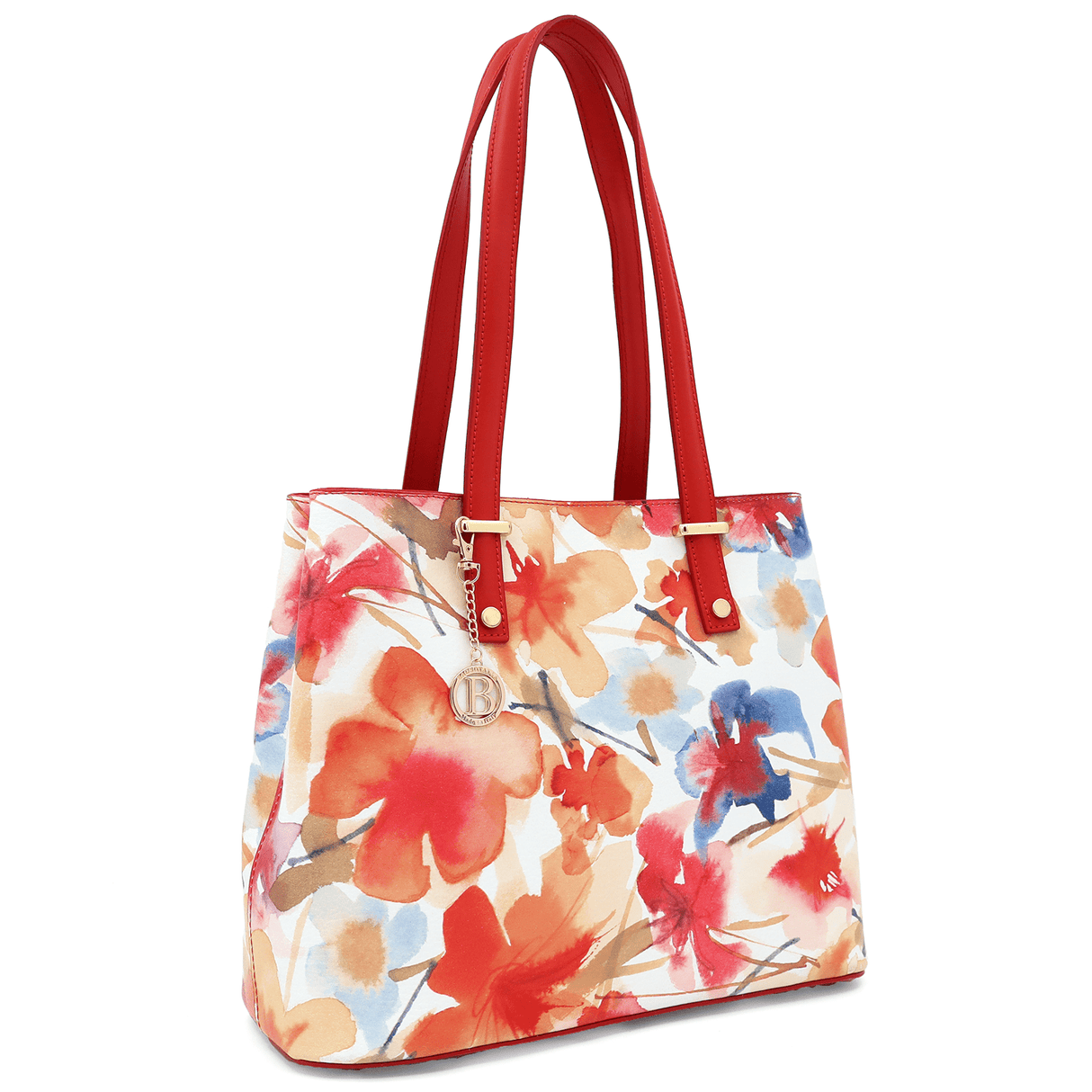 Természetes bőr táska virágmintával - piros