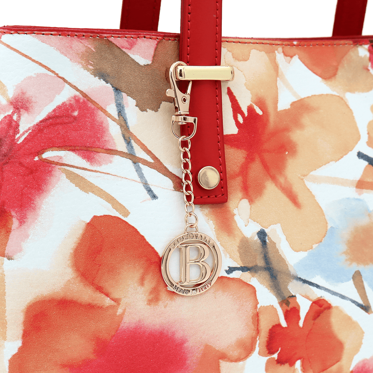 Természetes bőr táska virágmintával - piros