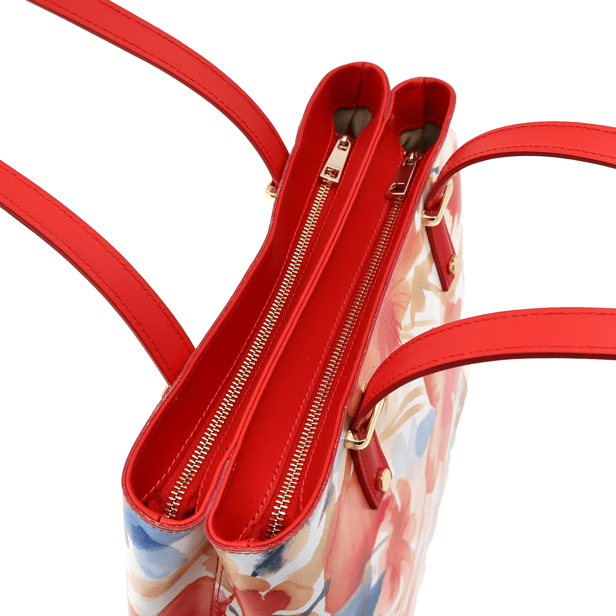 Természetes bőr táska virágmintával - piros