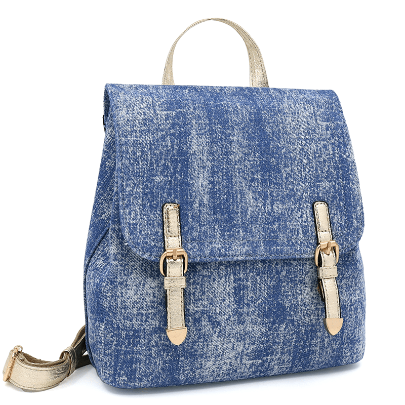 2 az 1-ben – Deni denim hátizsák és táska – kék/arany