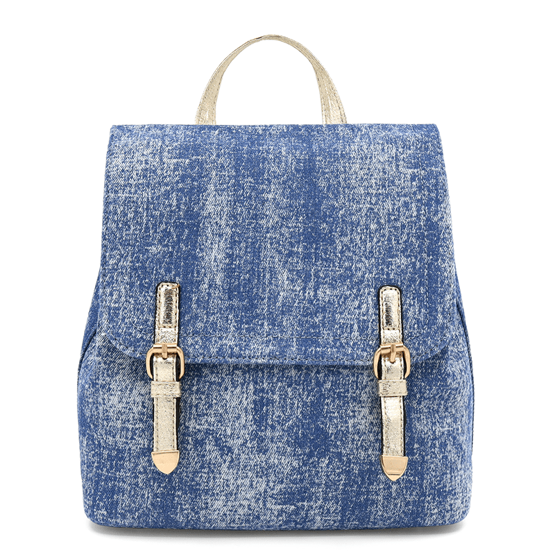 2 az 1-ben – Deni denim hátizsák és táska – kék/arany