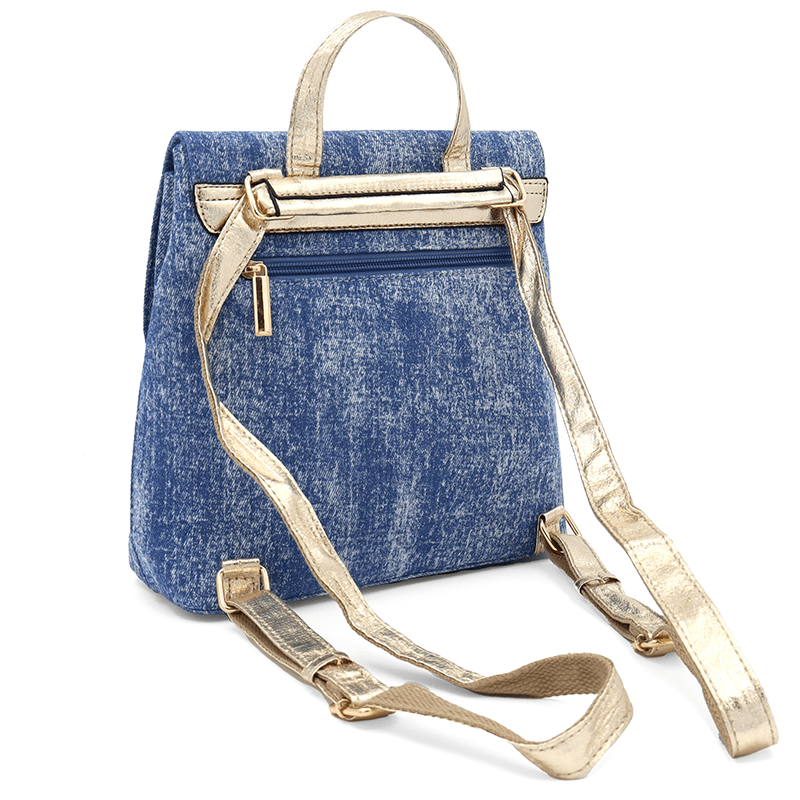 2 az 1-ben – Deni denim hátizsák és táska – kék/arany
