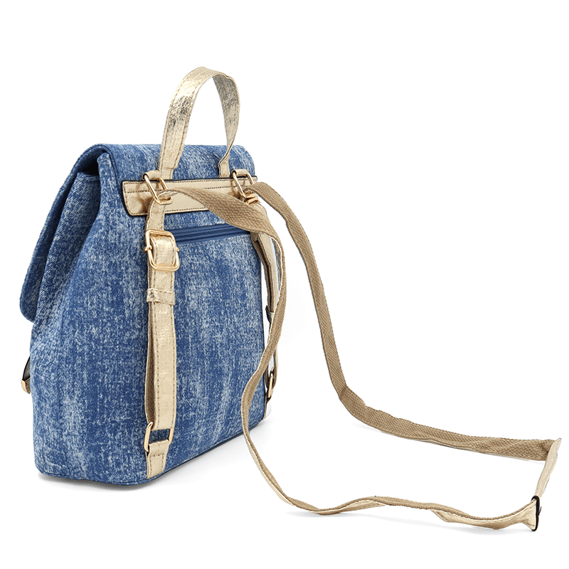 2 az 1-ben – Deni denim hátizsák és táska – kék/arany