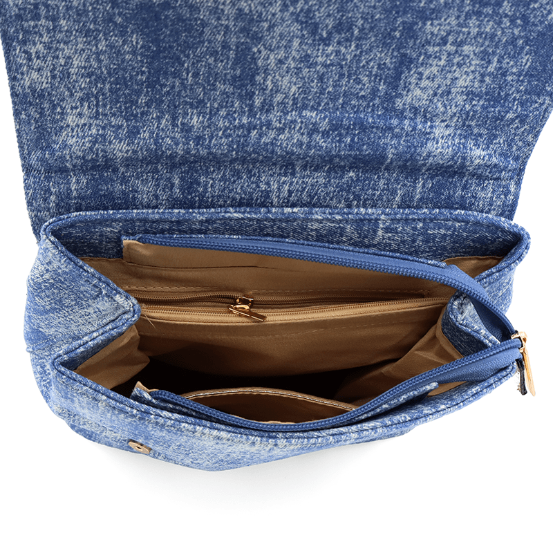 2 az 1-ben – Deni denim hátizsák és táska – kék/arany