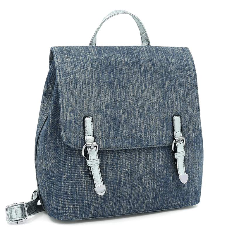 2 az 1-ben - Deni denim hátizsák és táska - sötétkék / ezüst