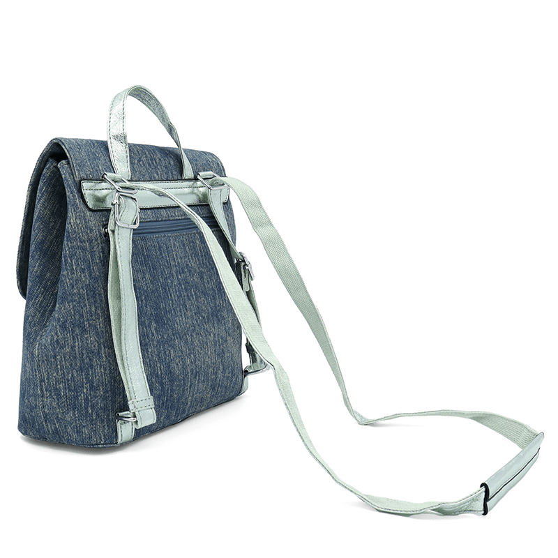 2 az 1-ben - Deni denim hátizsák és táska - sötétkék / ezüst