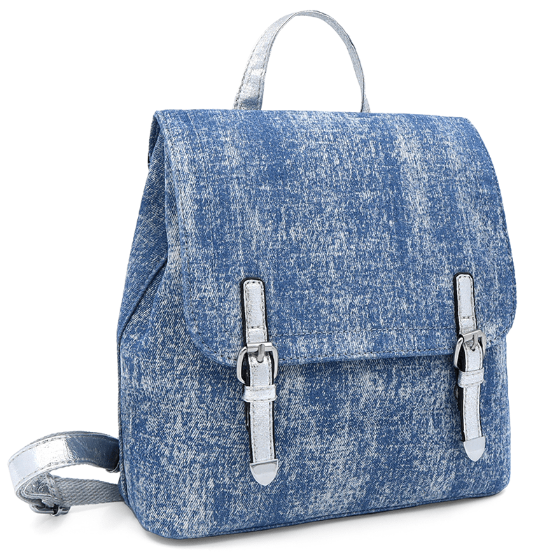 2 az 1-ben - Deni denimből készült hátizsák és táska - kék / ezüst
