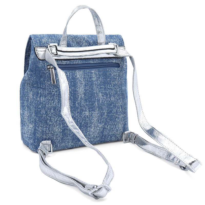 2 az 1-ben - Deni denimből készült hátizsák és táska - kék / ezüst