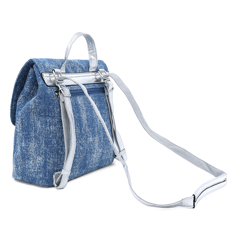 2 az 1-ben - Deni denimből készült hátizsák és táska - kék / ezüst