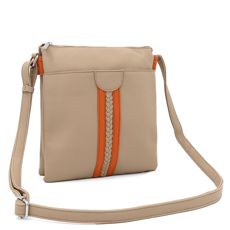 Kényelmes válltáska 3 rekesszel Neli - világosbarna / narancssárga