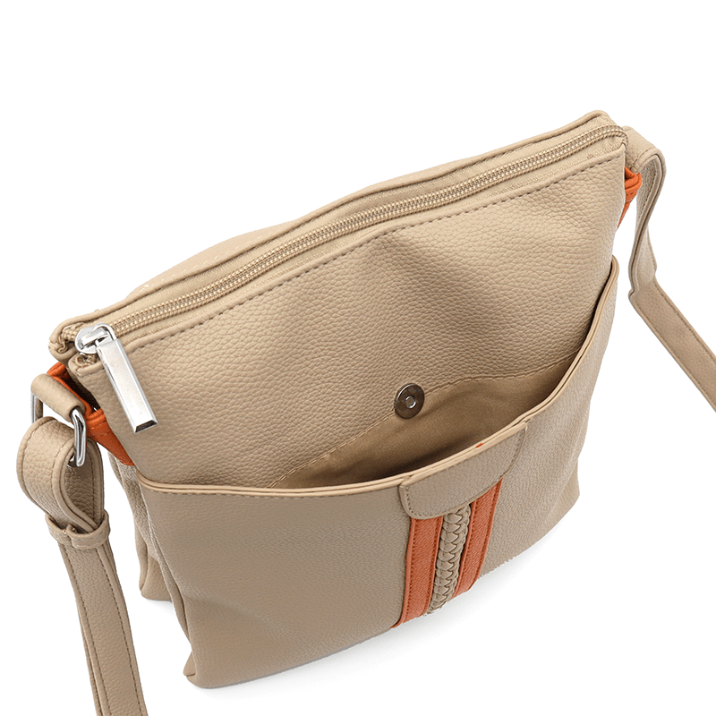 Kényelmes válltáska 3 rekesszel Neli - világosbarna / narancssárga