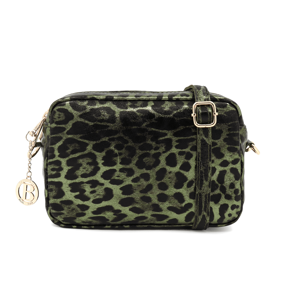 Természetes bőr válltáska nyomtatott mintával - zöld