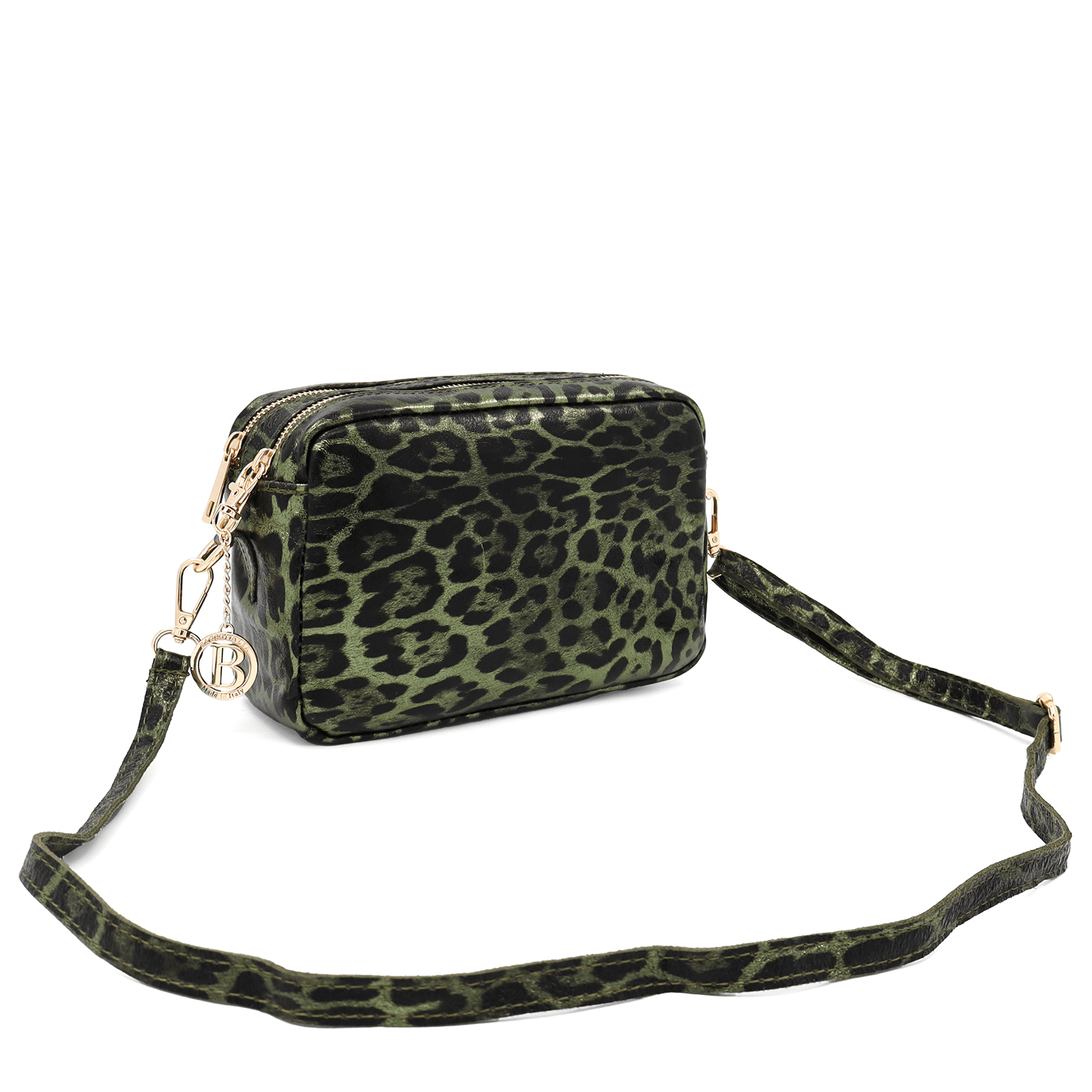 Természetes bőr válltáska nyomtatott mintával - zöld