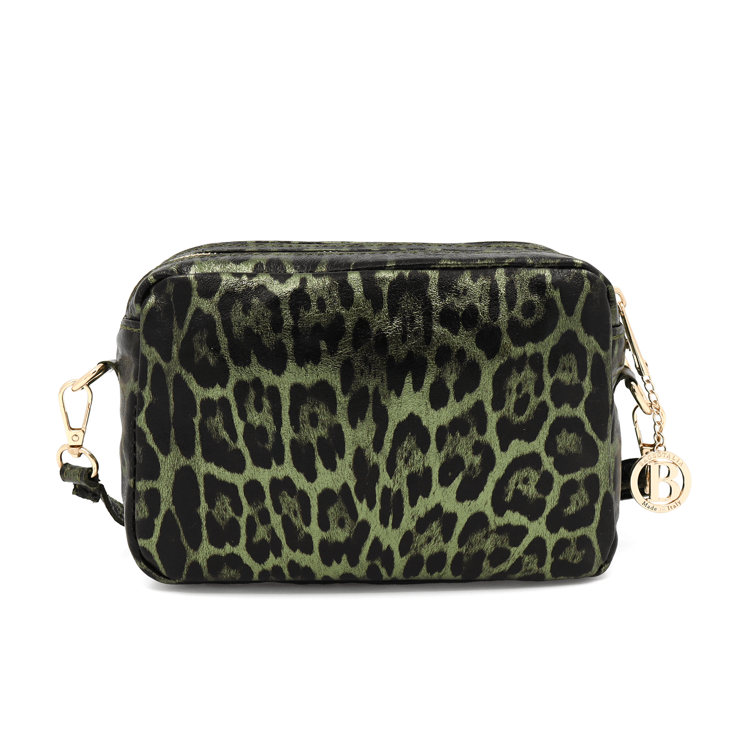 Természetes bőr válltáska nyomtatott mintával - zöld