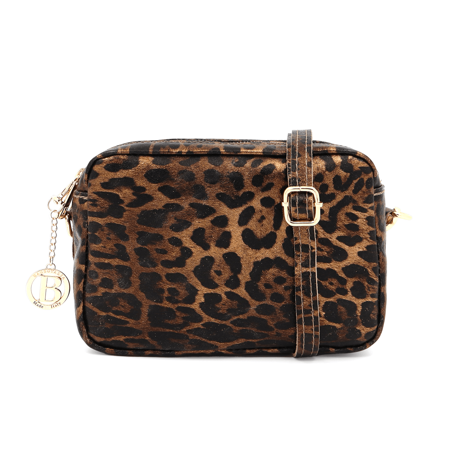 Természetes bőr válltáska nyomtatott mintával - barna