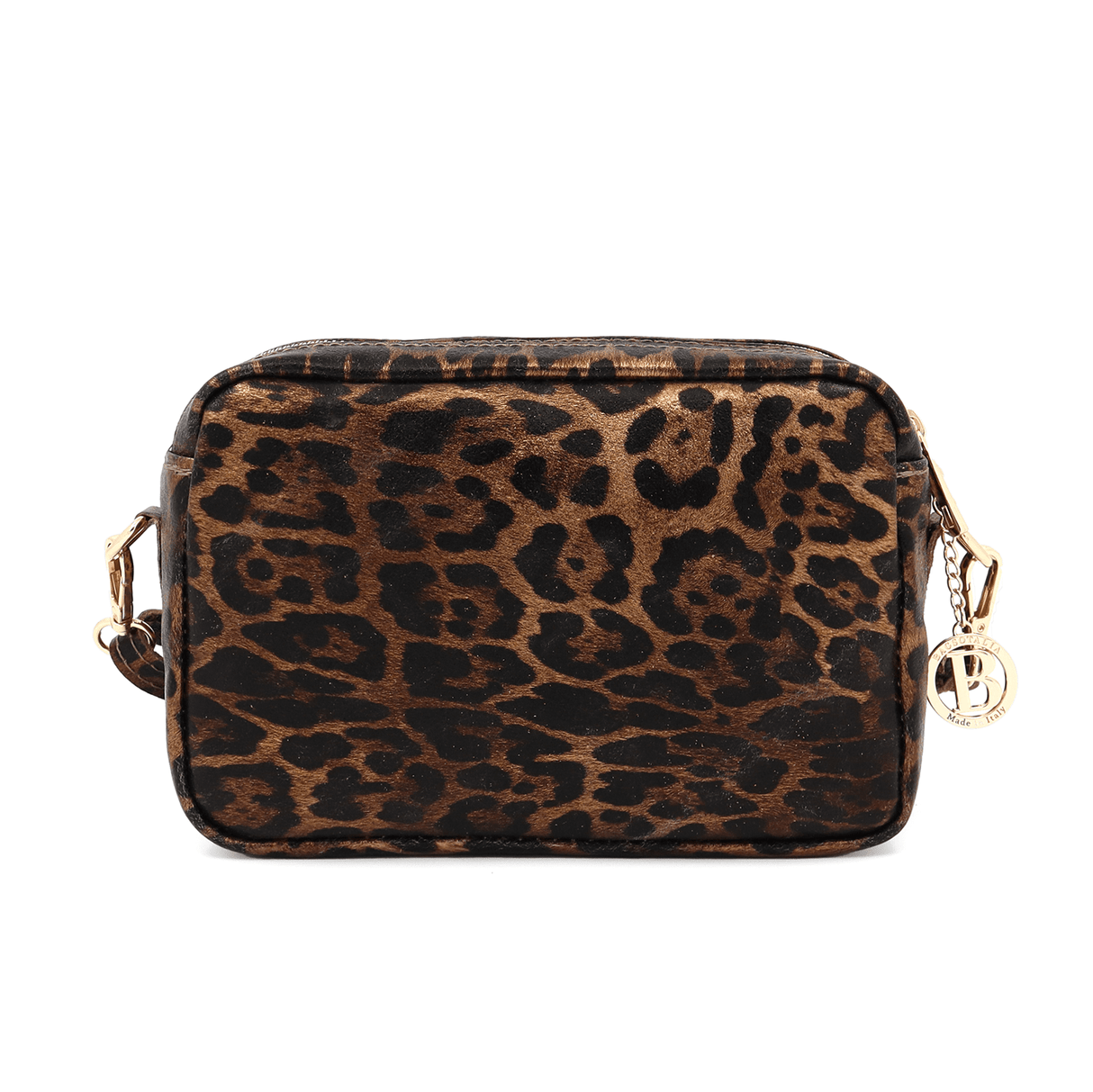 Természetes bőr válltáska nyomtatott mintával - barna