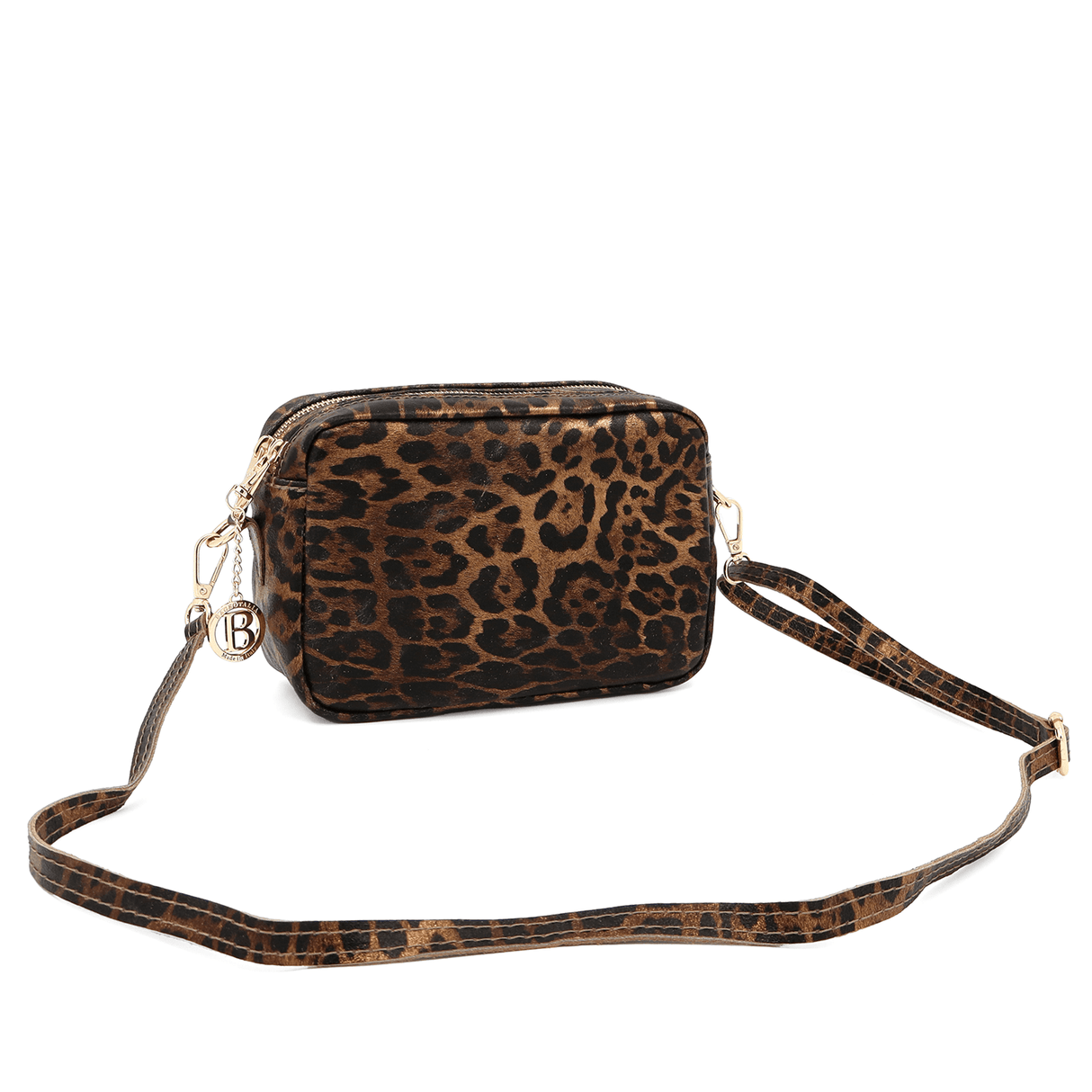 Természetes bőr válltáska nyomtatott mintával - barna